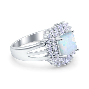 Cushion Cut Art Deco Wedding Ring Lab Created White Opal 925 Sterling Silver
